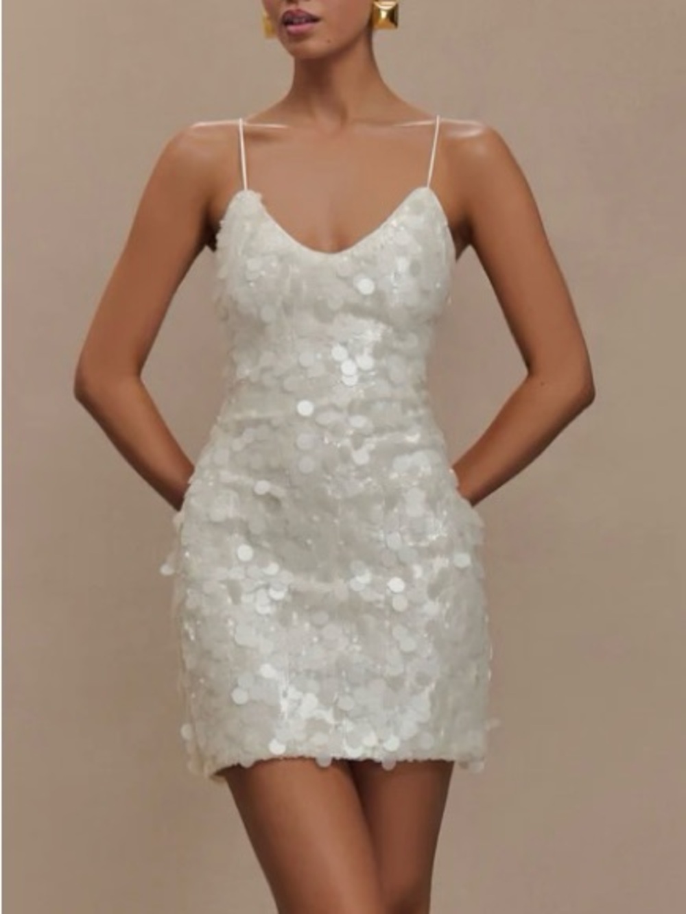 Meshki -Romilly - White Sequin Slip Mini Dress - Elegant Party Dress